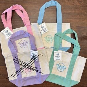 Traders Joe Mini Pastel Canvas Tote Bag - Mint lot 3 pcs